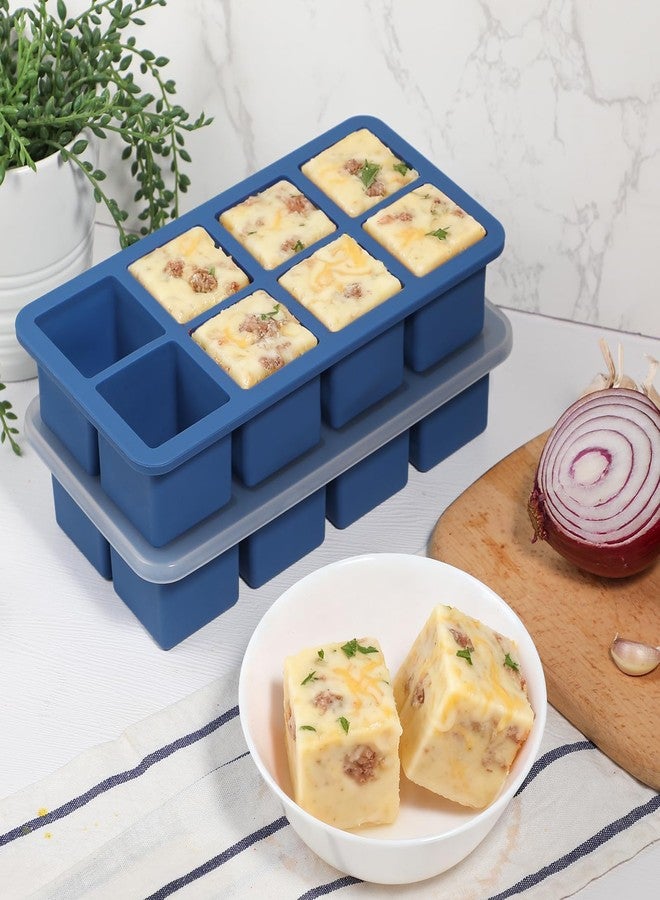 Koluti Nonstick Silicone Freezer Molds with Plastic Lid 2 Pack, 8 Soup Cubes Tray Sauce Ice Cube Mold Maker, Stackable Food Meal Prep Storage Container for Freezing, Dishwasher Safe & BPA Free - Image 3